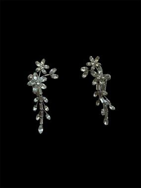 Vintage Vendome Signed Dangle Crystal Earrings Floral Silvertone Screwback